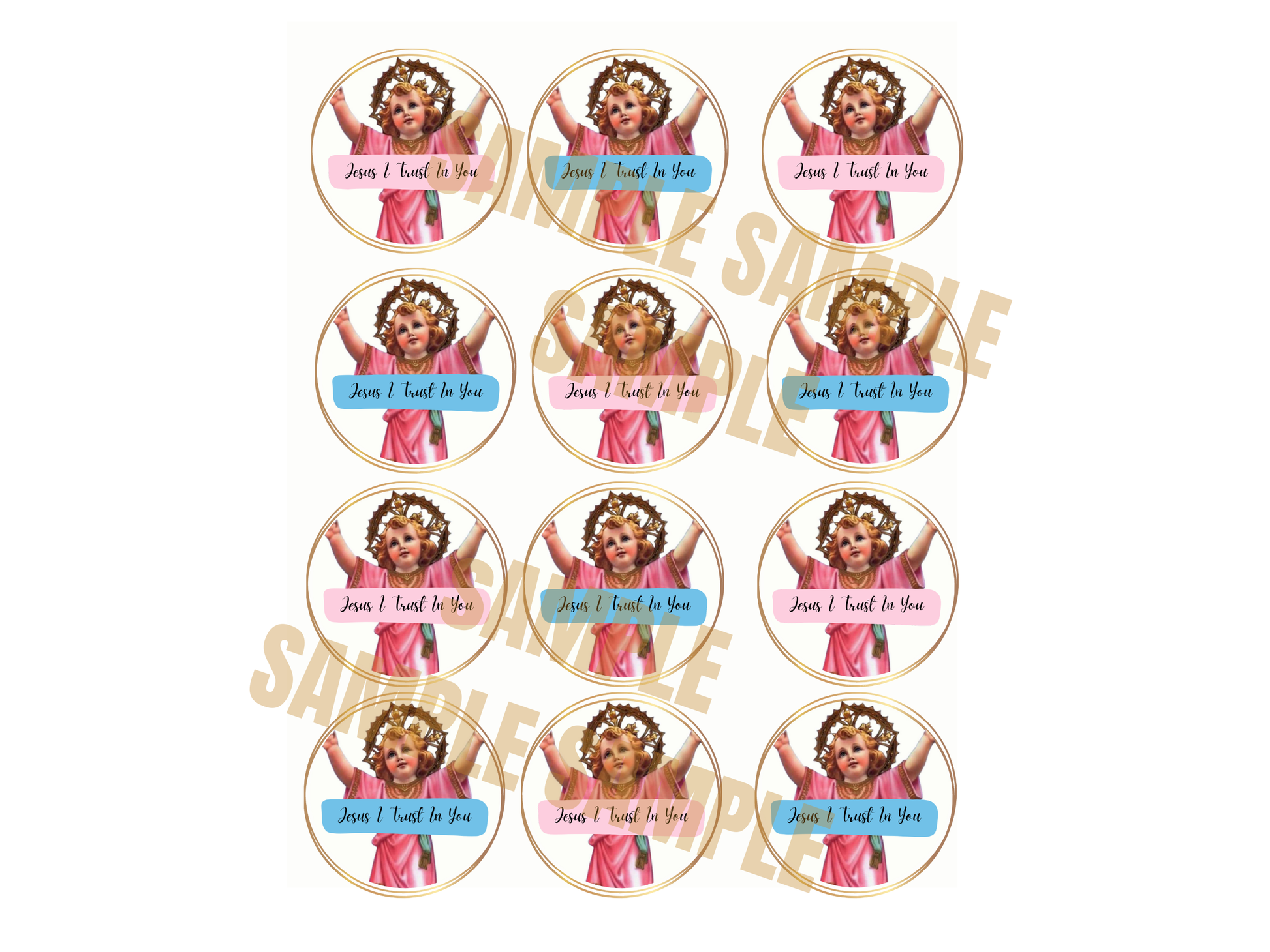 Divine Child Jesus Printable Topper, Catholic Religious Tag, Digital PDF, Baby Jesus, Divino Niño Jesús Cupcake, Party Favors In English