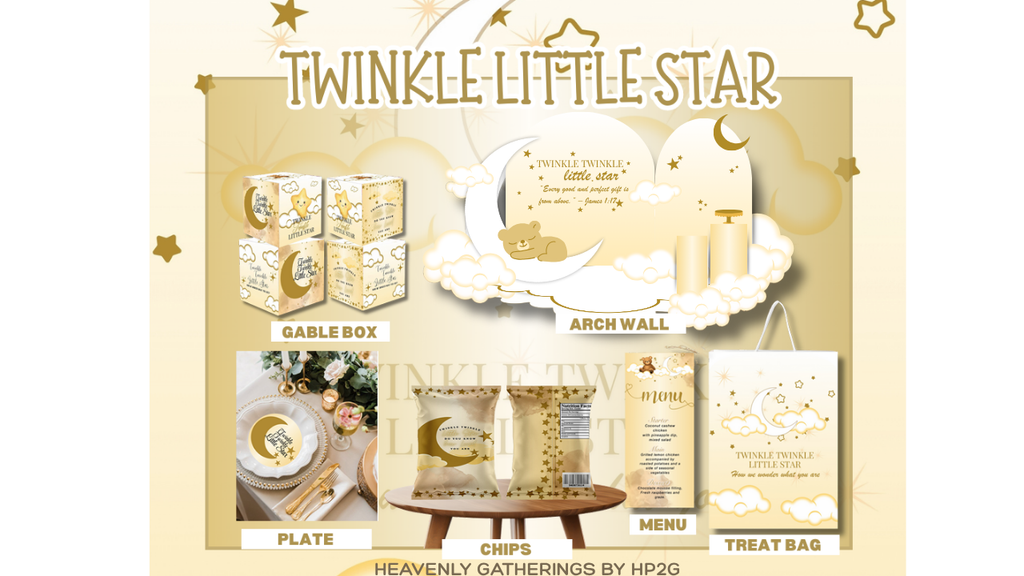 Twinkle Twinkle Little Star Baptism & Baby Shower Printable Decor Set – Backdrop + Party Favors | Faith-Inspired Digital Download
