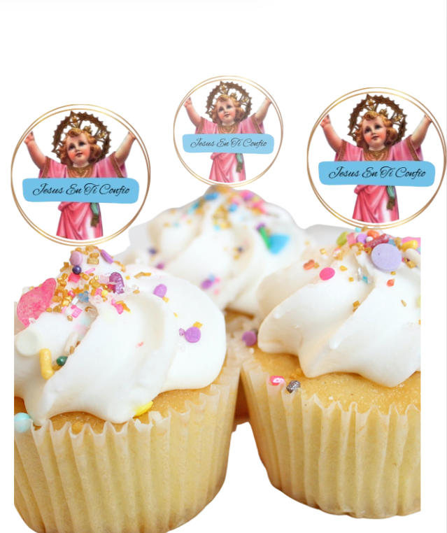 Divine Child Jesus Printable Topper, Catholic Religious Tag, Digital PDF, Baby Jesus, Divino Niño Jesús Cupcake, Party Favors In English