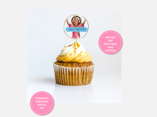Divine Child Jesus Printable Topper, Catholic Religious Tag, Digital PDF, Baby Jesus, Divino Niño Jesús Cupcake, Party Favors In English